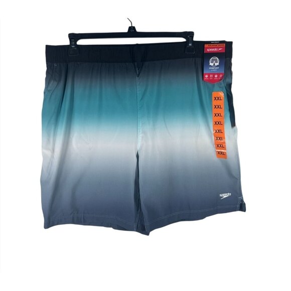 Speedo Gradient Swim Shorts Trunks XXL‎ Blue/Grey Ombre Quick-Dry Elastic Waist - Picture 1 of 7